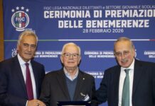 Un riconoscimento per il decano del calcio toscano: Vasco Brogi premiato a Roma dai presidenti Gravina e Abete
